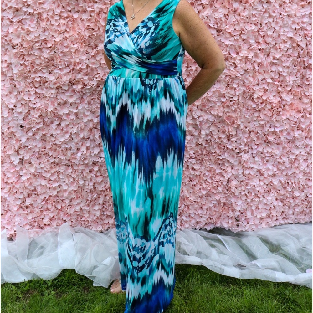 R&M Richards Teal and Navy Blue Maxi Dress